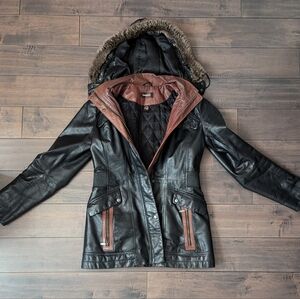 Ladies Black & Brown Danier Leather Coat